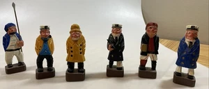 Juego de 6 figuras náuticas de madera talladas a mano pescador capitán marineros arte popular - Imagen 1 de 7