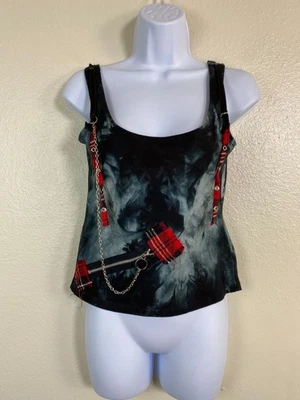 Camiseta sin mangas Soye Tie Dye talla mediana roja cadena a cuadros detalles grunge gótico punk emo Foto 1 de 4