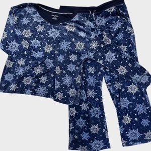 Conjunto de pijama de mujer Nautica XL 2 piezas polar copos de nieve azul marino  - Imagen 1 de 12