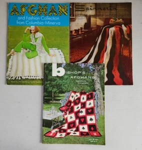 Lot Of 3 Afghan Knitted And Crocheted Vintage Pattern Books - Picture 1 of 19