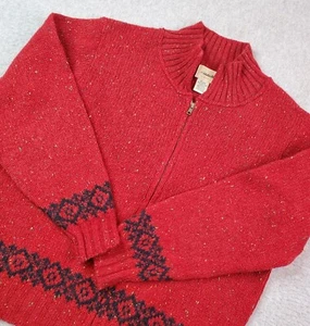 Maglione vintage Eddie Bauer full zip taglia Med rosso Fair Isle misto lana nordica USA - Foto 1 di 16