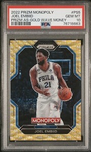 2022 Prizm Monopoly Joel Embiid Gold Wave Money #PS5 PSA 10 05/10 Gem Mint 76ers