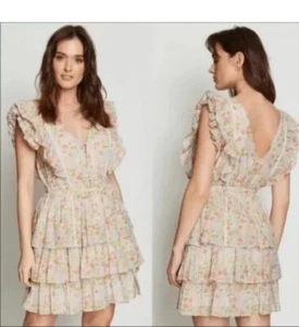 SABO Skirt Dress Womens S Kahlia Floral Print Ruffle Wrap Dress Puff Sleeve - Picture 1 of 14