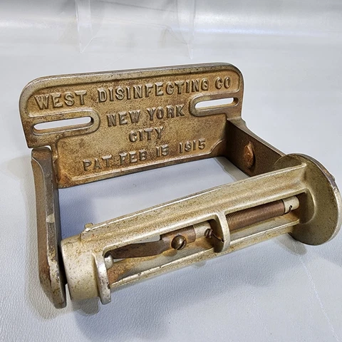 Antique West Disinfecting Co Toilet Paper Tissue Holder Dispenser Cast Iron 1915 Cover