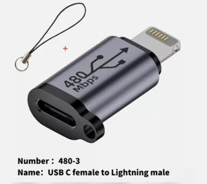 TYPE C TO IPHONE ADAPTER for IPHONE 14,13,12,11,XS,XR,XS MAX X 8 7/Plus +Lanyard - Picture 1 of 4