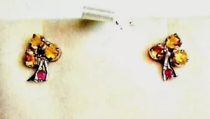 Leaf Shape 925 Sterling Silver Earring, Studded with Citrine & Ruby - Picture 1 of 4