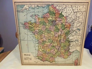 Vintage FRANCE Map On Canvas & Wood - Picture 1 of 10