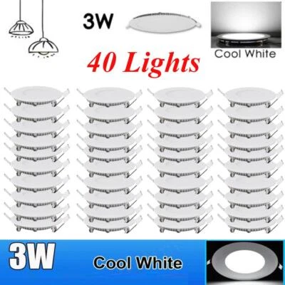 LITELER 40x 3W Round LED Recessed Ceiling Panel Down Lights Cool White Bulb Lamp Fixture