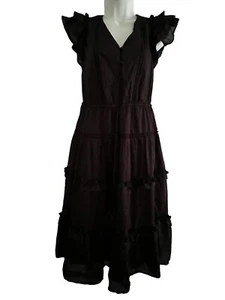 J.Crew Dress Women's 0 NWT Black V-neck Pom Pom Midi Cotton Voile Tiered L2559 - Picture 1 of 15