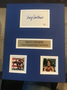 TRACY CAULKINS 3- TIME SWIMMING OLYMPIC GOLD MEDALIST AUTOGRAPH CARD P.A.A.S.COA - Picture 1 of 7
