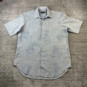 Bugatchi Uomo Shirt Mens Large Blue Floral Button Up Hawaiian - Picture 1 of 10