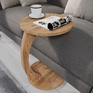 Beistelltisch C-Form runder Kaffeetisch, Couchtisch, Sofatisch Rollen Wohnzimmer - Bild 1 von 44