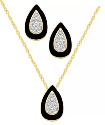 MACY'S 水晶珐琅项链和耳环套装,2 件黑色珐琅 50 美元 — 第 1/4 张图片