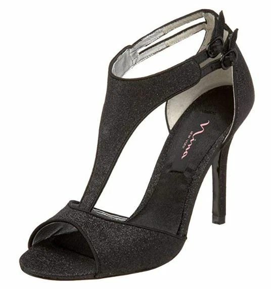 Nina Size 8.5 M Unilla Black Glitter Open Toe HEELS Womens Shoes