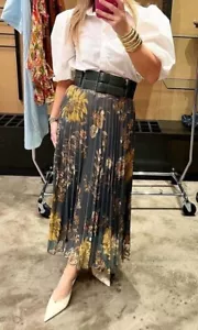 Pleated Foil Print Midi Skirt Iridescent Green Floral Skirt 9878/261 UNBRANDED - Picture 1 of 4
