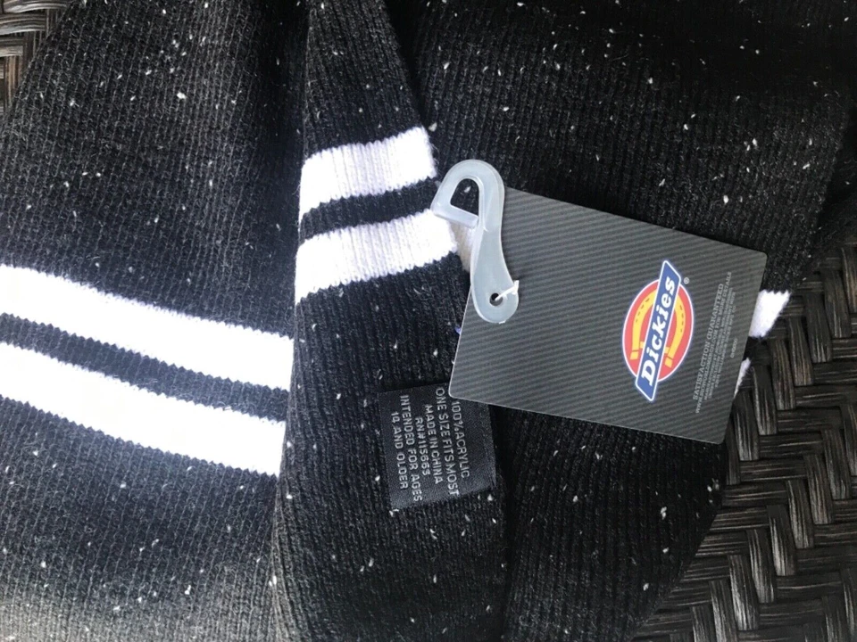 Dickies акриловый в полоску эластичной Flecked черный белый шарф новый с Ярлыками Бесплатная доставка 80 «x 8» - Изображение 1 из 1