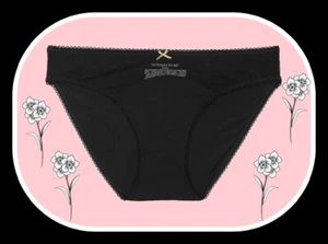S NOIR Dk Black Dot Mesh Gold Bow Stretch Cotton Victoria's Secret BIKINI Panty - Picture 1 of 12