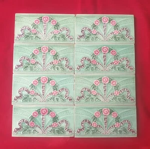 8 Pieces Lot Old Art Floral Design Embossed Majolica Ceramic Tiles Japan 0459 - Picture 1 of 8