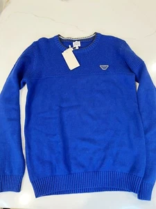 NEW ARMANI JUNIOR Boys Size16A/Y Logo Blue Sweater Young Man Size S - Picture 1 of 6