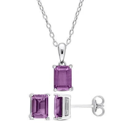 Amour Sterling Silver Octagon Simulated Alexandrite Pendant, Chain & Studs Set - Image 1 of 4