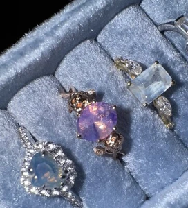 18ct gold purple Sapphire Diamond Ring, Roses Foliage, NGL Certified, unheated - Picture 1 of 12