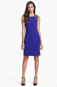 Diane von Furstenberg Dress Womens Size 4 Gray Blue Sheath Sleeveless Ponte Knit - Picture 1 of 15