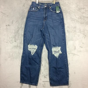 Wild Fable Baggy Denim taglia 6/28R vita super alta effetto invecchiato 31,5 con cuciture interne - Foto 1 di 24