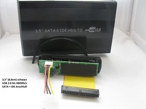 Metallgehäuse 3,5" 8,9cm USB 2.0 mit Netzteil S-ATA und IDE - Bild 1 von 1