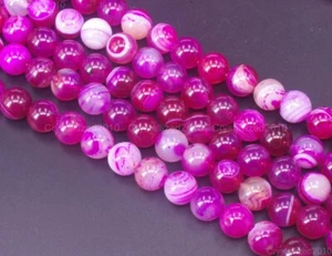 Natural Pink Stripe Agate Gemstone Round Loose Beads 4mm 6mm 8mm 10mm 12mm 15.5" - Picture 1 of 17