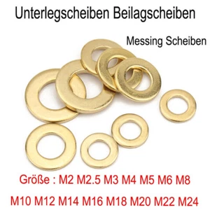 Unterlegscheiben Beilagscheiben M2 M2.5 M3 M4 M5 M6 M8 M10-M24 Messing Scheiben - Picture 1 of 6