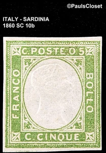 ITALIA CERDEÑA 1861 SC 10b REY VICTOR EMMANUEL II 5c VERDE OLIVA MHM F/EN MUY BUEN ESTADO - Imagen 1 de 2