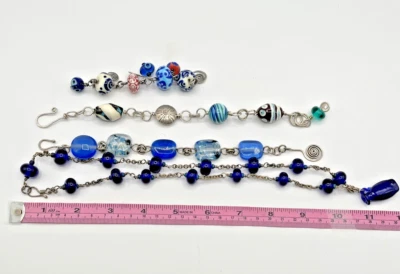Lote de cuentas de vidrio de murano vintage en cadena de plata, pulsera, collar Foto 1 de 4