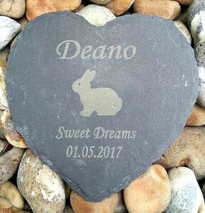 Personalised Engraved Slate Stone Heart Pet Memorial Grave Plaque rabbit bunny 