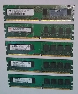 Lote de memoria RAM de escritorio 1 GB 1Rx8 2RX8 PC2-5300U PC2-6400U (8) diferentes marcas - Imagen 1 de 4