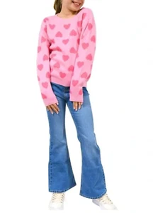 Zunie Girls Valentines Sweater: Hearts, long sleeve - Size L (10/12) Pink Multi - Picture 1 of 5