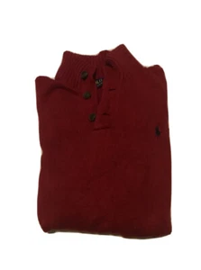 Polo Ralph Lauren Herren Größe Large 1/4 Knopf Mock Ausschnitt rot Pullover Baumwolle EUC - Bild 1 von 7