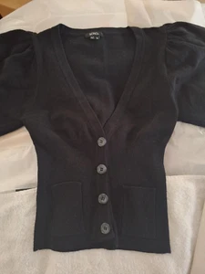 XOXO Damen RD Style Bolero V-Ausschnitt schwarz Cardigan Pullover mit Ballonärmeln ~ SM - Bild 1 von 12