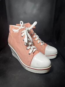 Lady's High Top Wedge Heel Sneakers Women Pumps Lace Up Sport Shoes Canvas (z38) - Picture 1 of 6