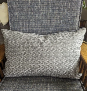Rodeo Home Silver Gray Checked Embroidery Pillow Gray Velvet Back 25x15in - Picture 1 of 6