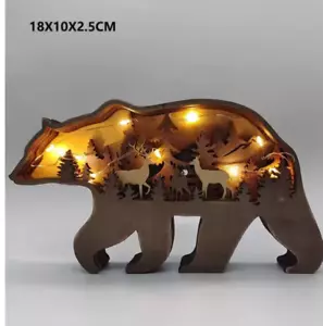 Home Decoration Ornaments Wooden Animal Small Wolf Elk and Brown Bear Statue Fig - Picture 1 of 8