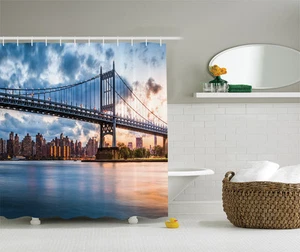 New York City Kennedy Triboro Bridge Queens NYC Lights Manhattan Shower Curtain - Picture 1 of 1