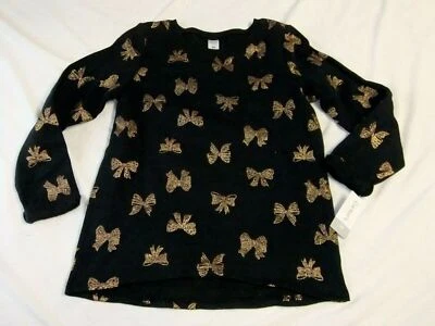 NUEVO CON ETIQUETAS Carter's Niñas Talla 14 Acogedora Cálida Sudadera Negra Dorada Lazos Manga Larga Foto 1 de 4