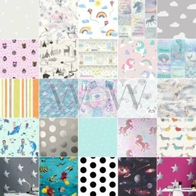 Kinder Mädchen Tapete - Einhorn Meerjungfrau Fairy Streifen Herzen Punkte Stars - Bild 1 von 2