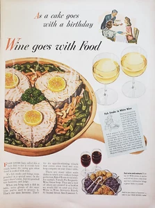 1945 California Sauterne Wine Fish Steak Recipe Print Ad Vintage WWII - Picture 1 of 1