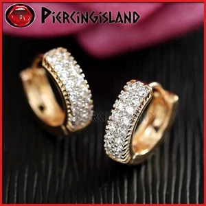9K ROSE GOLD GF DUO ROW CRYSTAL ETERNITY BAND WOMENS GIRLS SLEEPER HOOP EARRINGS - Picture 1 of 6