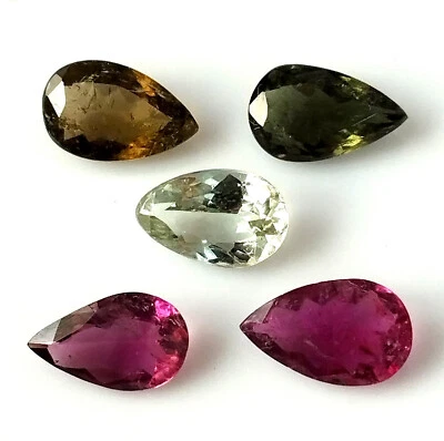 5X8 mm Pear Natural Faceted Multi Color Tourmaline Wholesale Gemstone 5 Pieces - Image 1 of 4