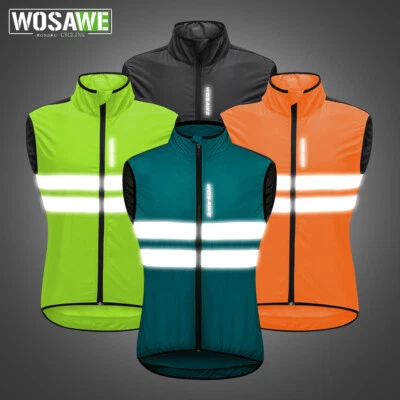 WOSAWE Windproof Cycling Vest Hi Viz Bike Gilet Lightweight Sleeveless Jacket - Image 1 of 4