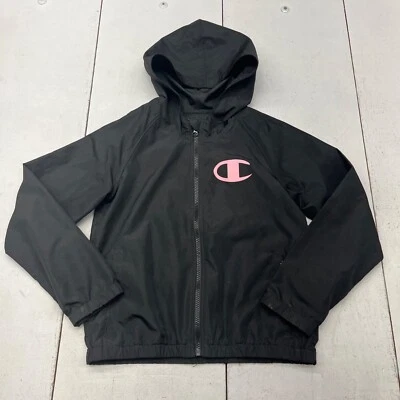 Chaqueta deportiva Champion negra con cremallera completa con capucha estampado de logotipo atlética para niñas mediana Y Foto 1 de 4