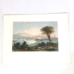 Boston Bunker Hill MA Antique Color Engraving Bookplate Illustration 1839 - Picture 1 of 6