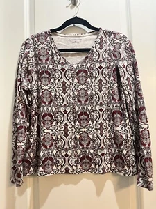 T-shirt Croft & Barrow maniche lunghe bianca paisley scollo XL cotone lunghezza 22" - Foto 1 di 5